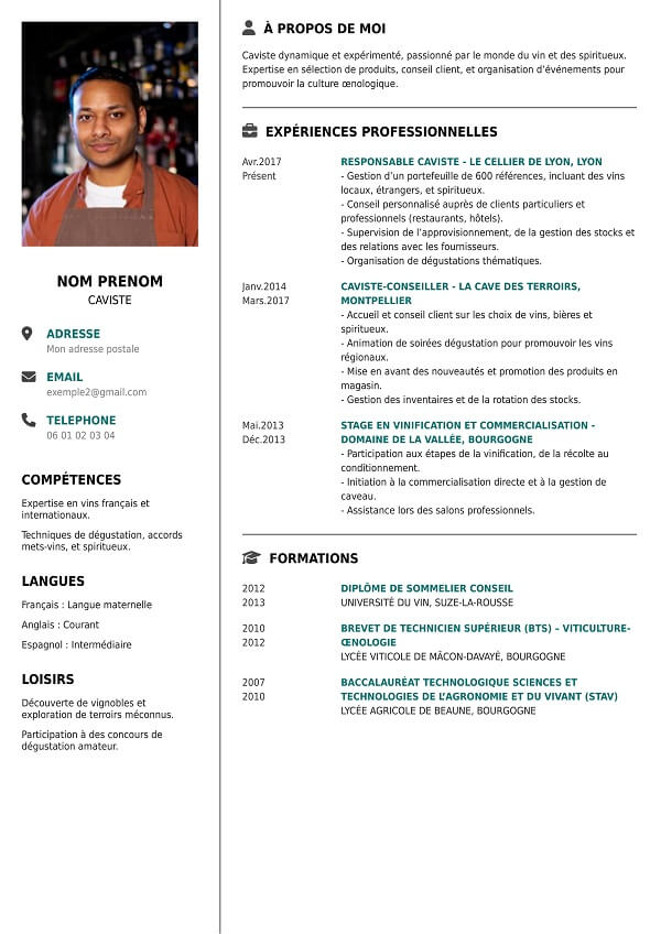 modele CV caviste au format PDF