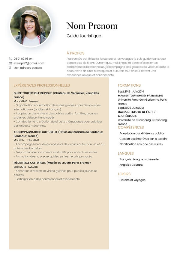 template CV marron guide touristique