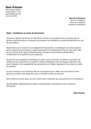 exemple de lettre de motivation professionnelle pharmacien