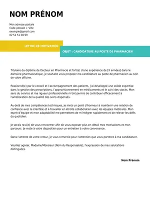 lettre de motivation pour pharmacien