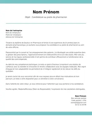 template de lettre de motivation pour pharmacien