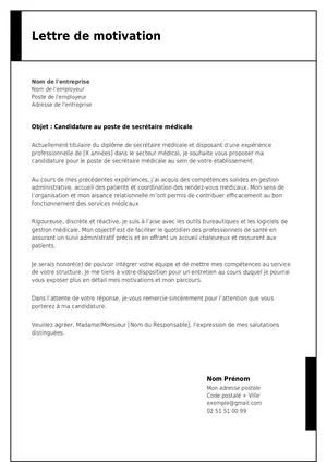 template de lettre de motivation pour secrétaire médicale