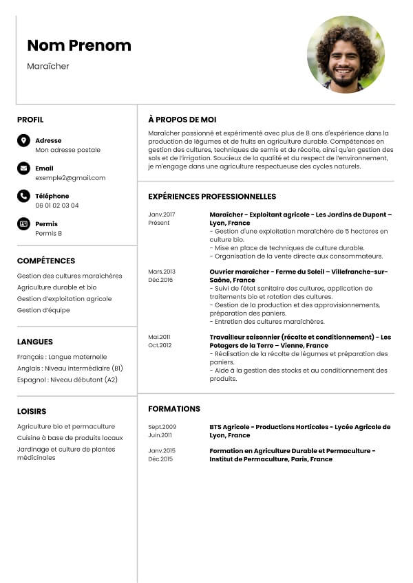 exemple CV word maraicher