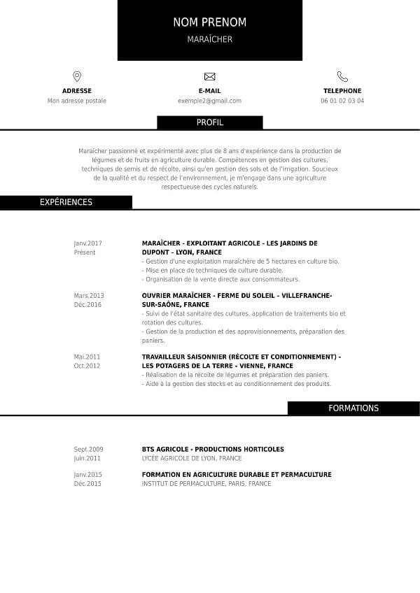 template CV maraicher sans photo