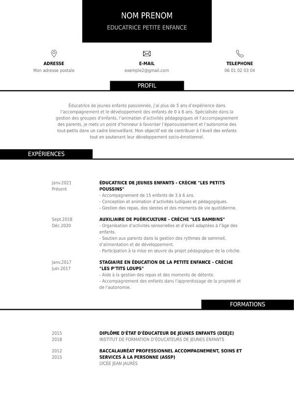 template CV sans photo format word petite enfance