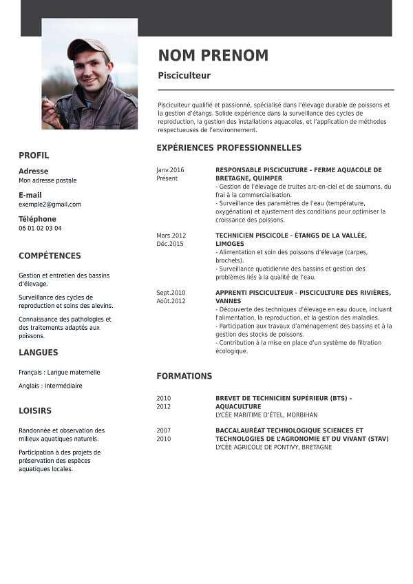 template CV word pisciculteur