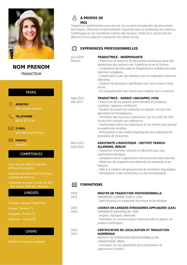 modele curriculum vitae original traducteur