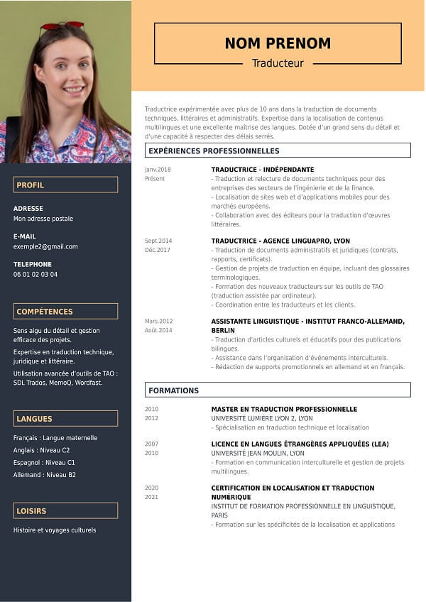 template CV moderne traducteur