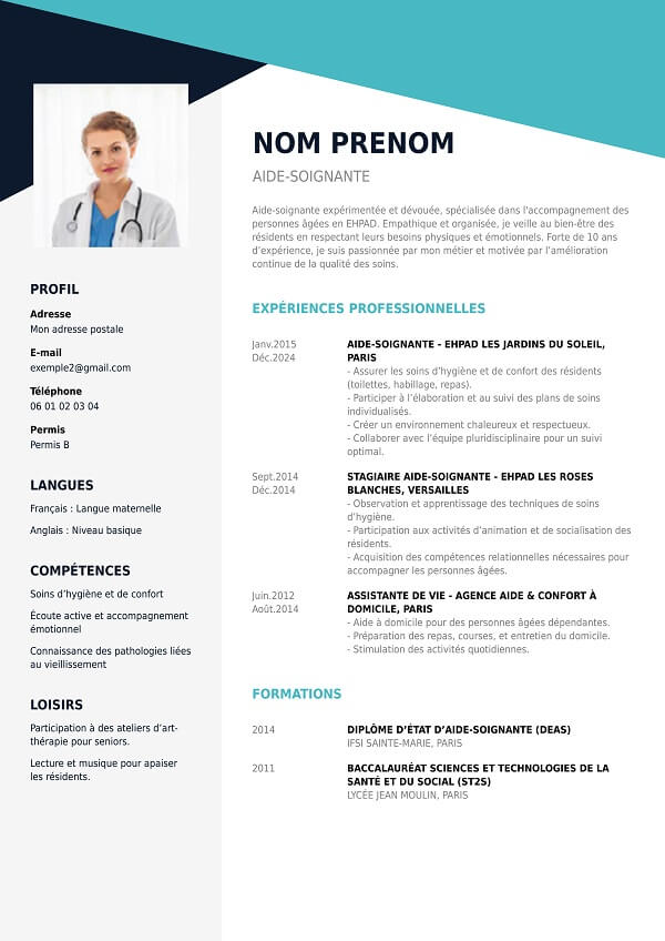 modèle CV sans photo pour EHPAD
