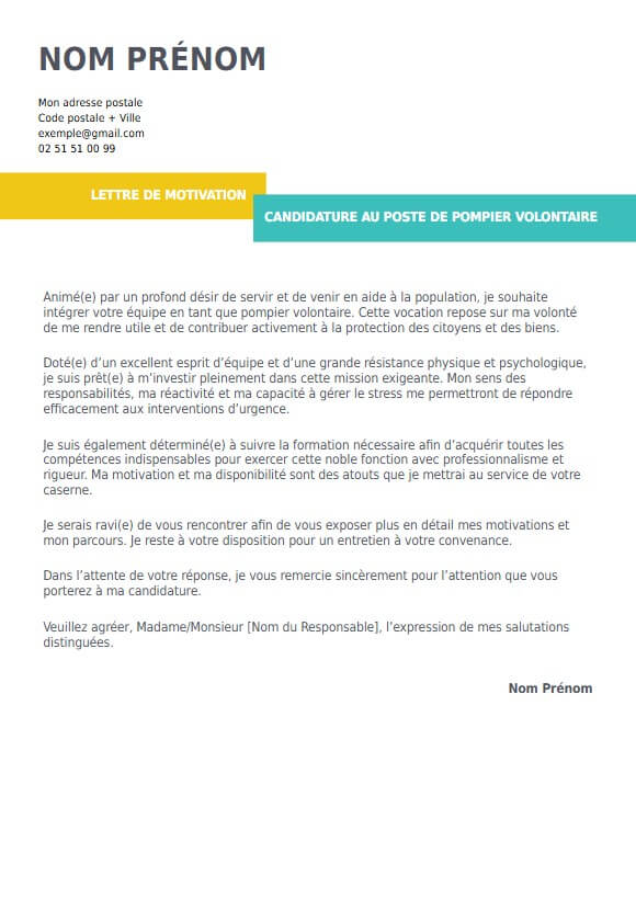lettre de motivation pour pompier volontaire