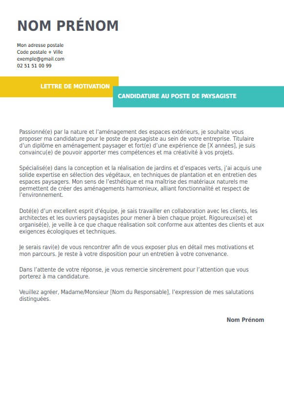 lettre de motivation pour paysagiste